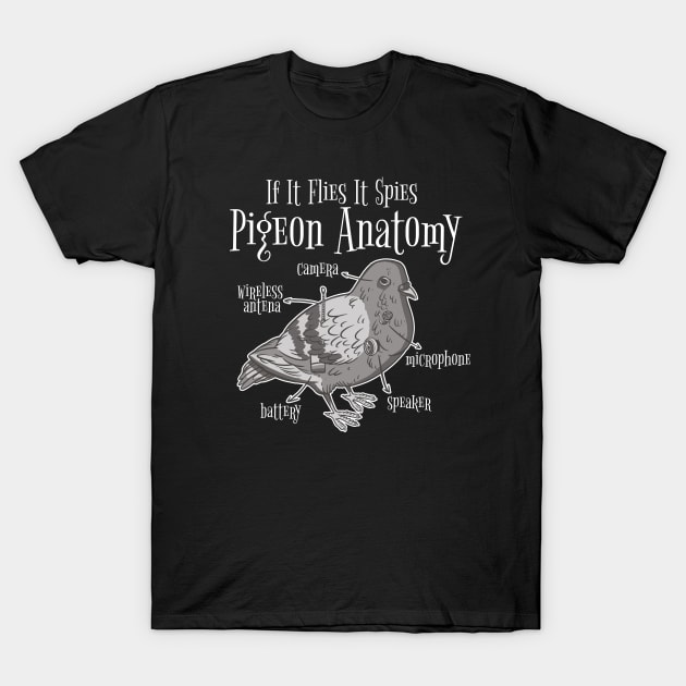 If It Flies It Spies Pigeon Anatomy Conspiracy Theory T-Shirt by Visual Vibes